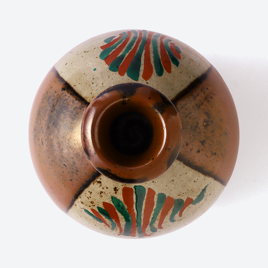 ＜濱田友緒＞濱田窯　柿釉市松赤絵花瓶